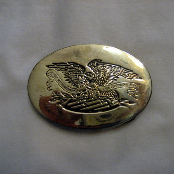 SOLID BRASS SCREAMING EAGLE BUCKLE W/ INSCRIPTION - Picture 1 of 2
